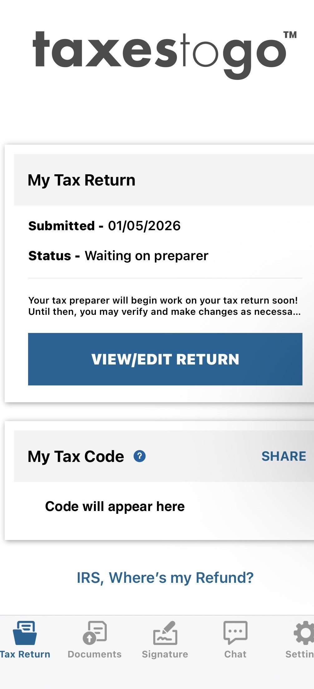 Taxes to go example